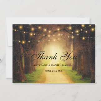 Carte De Remerciements Chemin forestier rustique guirlande lumineuse en b