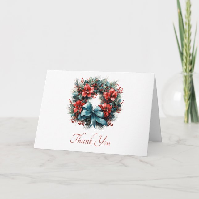 Carte De Remerciements Chemise d'aquarelle de Noël avec Holly (Devant)