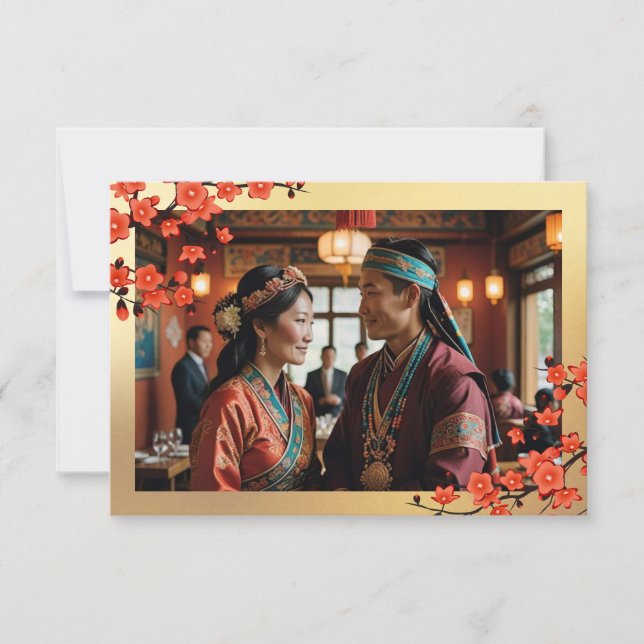 Carte De Remerciements Cherry Blossom Photo Mariage tibétain (Devant)