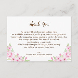 Carte De Remerciements Cherry Blossoms Mariage aquarelle