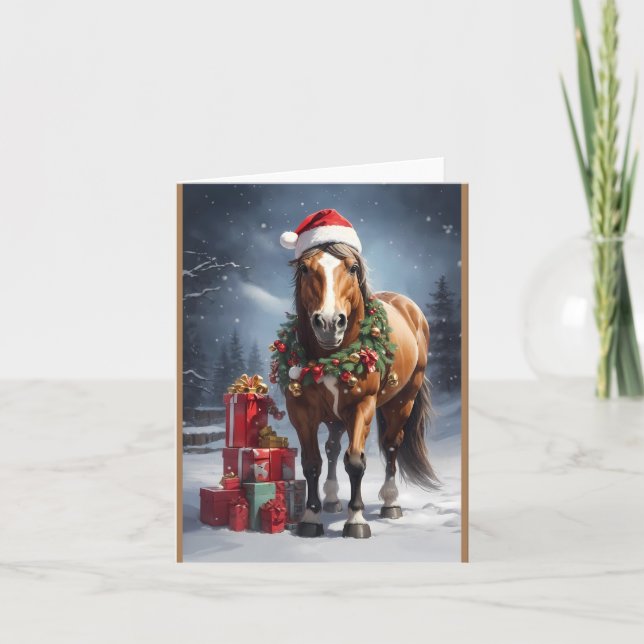 Carte De Remerciements cheval avec chapeau santa et cadeaux de noël (Devant)