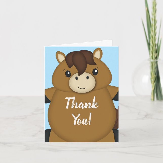 Carte De Remerciements Cheval Baby shower Blue Boy (Devant)