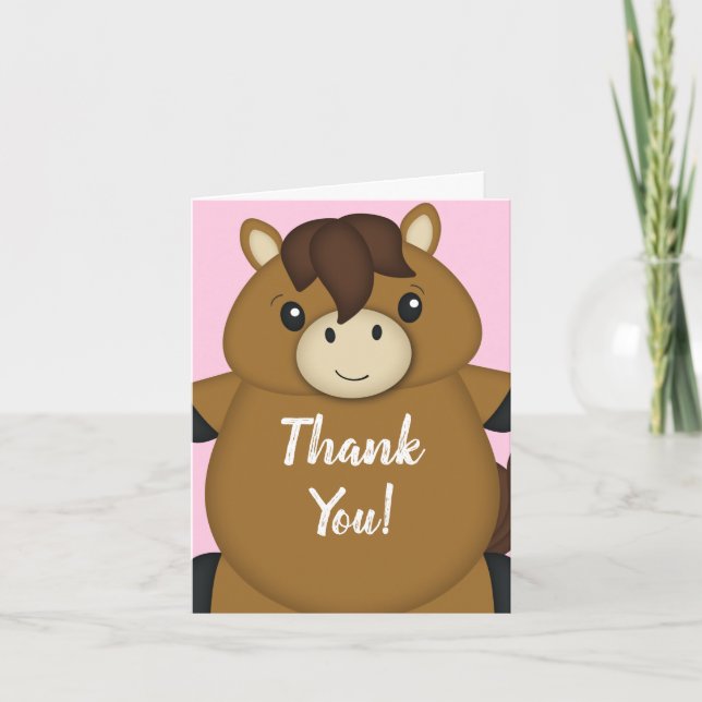 Carte De Remerciements Cheval Baby shower rose (Devant)