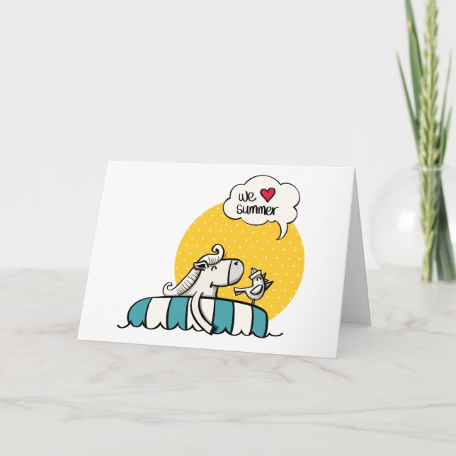 Carte De Remerciements Cheval blanc nageant avec oiseau (Devant)