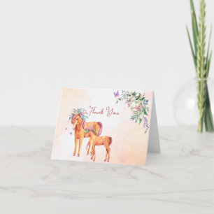 Carte De Remerciements Cheval de bébé rose pastel avec baby shower mère