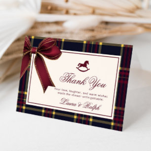 Carte De Remerciements Cheval Rocheux Hiver Bourgogne Baby shower Plaid