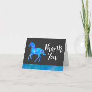 Carte De Remerciements Cheval sauvage en aquarelle bleu et violet, merci.