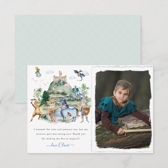 Carte De Remerciements Chevaliers et Dragons | Anniversaire médiéval roya (Devant / Derrière)