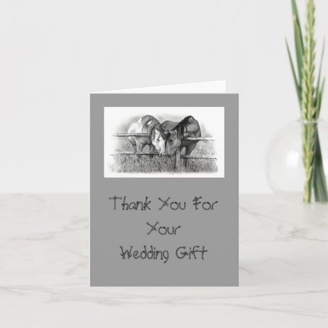 CARTE DE REMERCIEMENTS CHEVAUX : REMERCIEMENTS POUR CADEAU DE MARIAGE (Devant)
