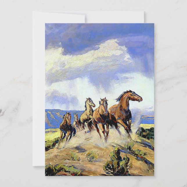 Carte De Remerciements "Chevaux sauvages du Nevada" par Carl Oscar Borg (Devant)