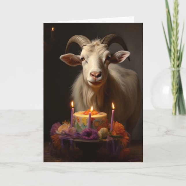 Carte De Remerciements Chèvre avec un gâteau d'anniversaire (Devant)