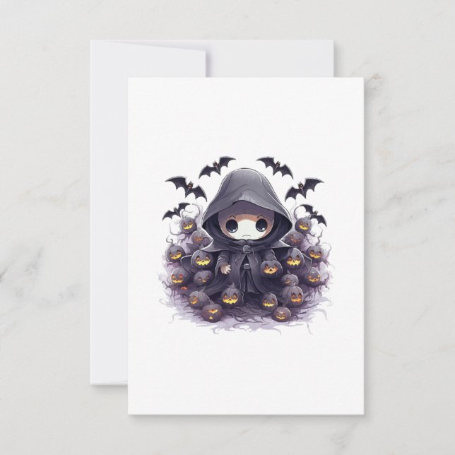 Carte De Remerciements Chibi Grim Reaper Halloween - Fantastique sombre a (Devant)