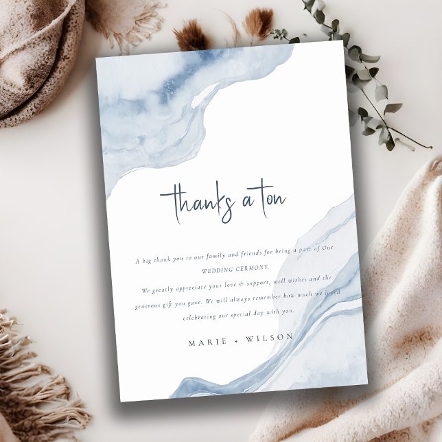 Carte De Remerciements Chic Abstrait Mer Bleue Plage Mariage (Créateur téléchargé)