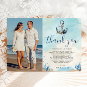 Carte De Remerciements Chic Ancre nautique Plage Mariage moderne Photo