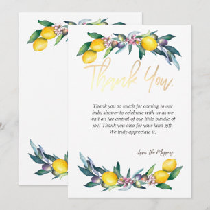 Carte De Remerciements Chic Aquarelle Citrons Olives