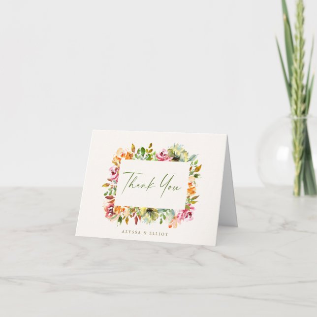 Carte De Remerciements Chic Aquarelle Florale Mariage personnalisé (Devant)