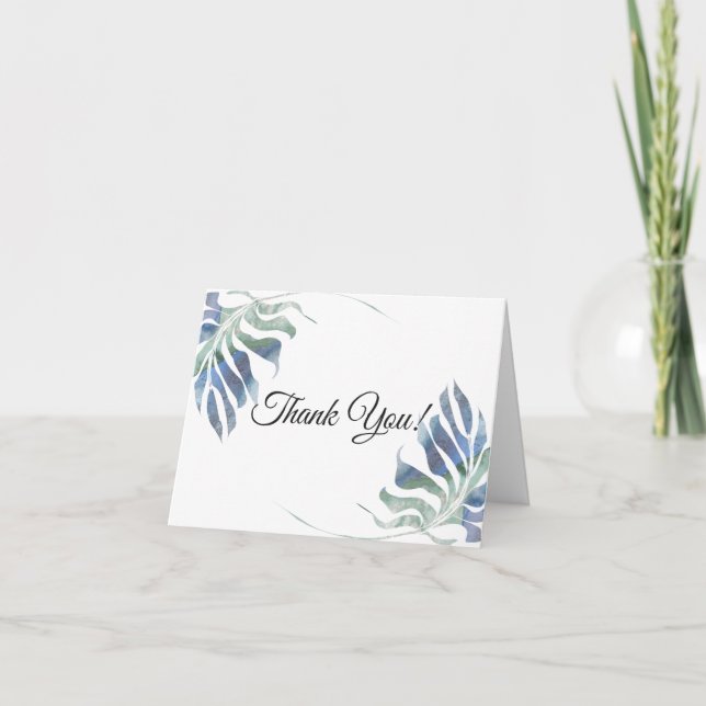Carte De Remerciements Chic Aquarelle Tropical Blue Green Foliing (Devant)