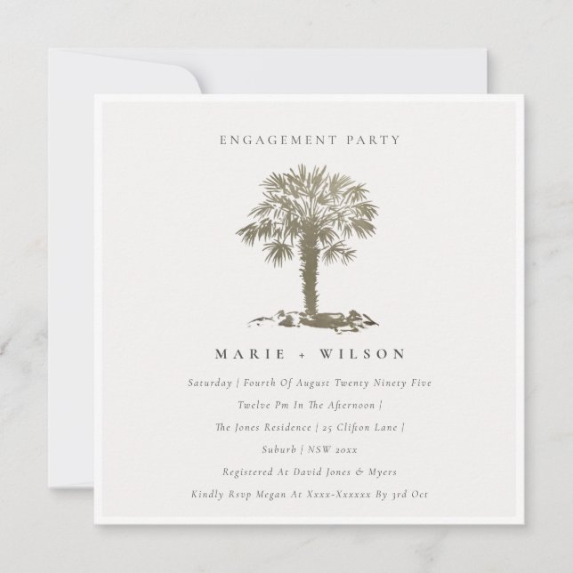 Carte De Remerciements Chic Beach Palm Tree Dark Gold Fiançailles Invitat (Devant)