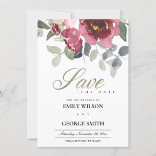CARTE DE REMERCIEMENTS CHIC BLUSH BURGUNDY ROSE FLORAL ENREGISTRER LA CAR