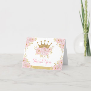 Carte De Remerciements Chic Blush Gold Couronne Princesse Anniversaire Ba
