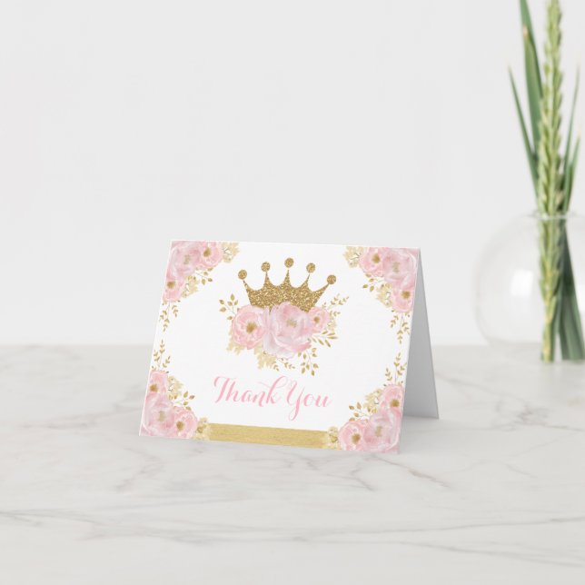 Carte De Remerciements Chic Blush Gold Couronne Princesse Anniversaire Ba (Devant)