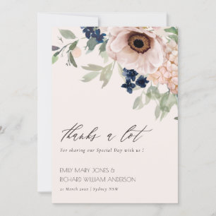 Carte De Remerciements Chic Blush Marine Anemone Floral Mariage Aquarelle