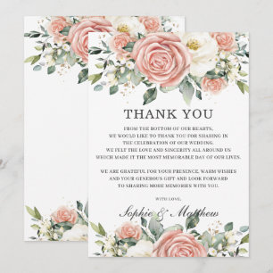 Carte De Remerciements Chic Blush Pink Ivory Floral Mariage