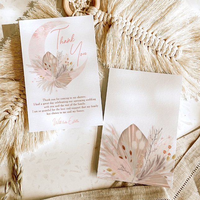 Carte De Remerciements Chic bohème rustique pampas floral lune mariage (Créateur téléchargé)