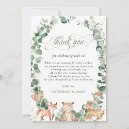 Carte De Remerciements Chic Bois Animaux Baby shower verdoyant