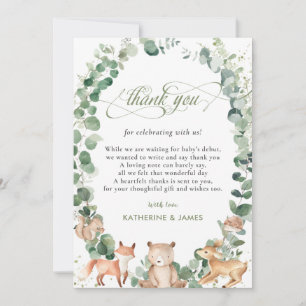 Carte De Remerciements Chic Bois Animaux Baby shower verdoyant  