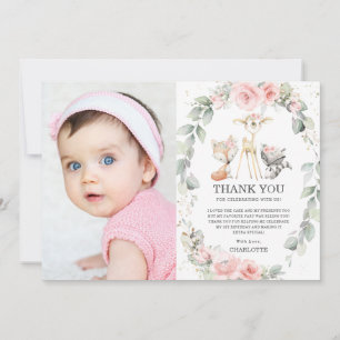 Carte De Remerciements Chic Bois Animaux Floral 1er Anniversaire Photo