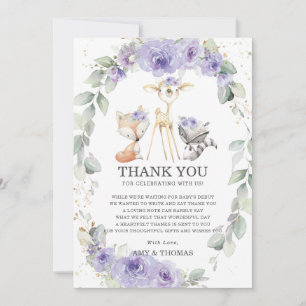 Carte De Remerciements Chic Bois Animaux Floral Greenery Baby shower 