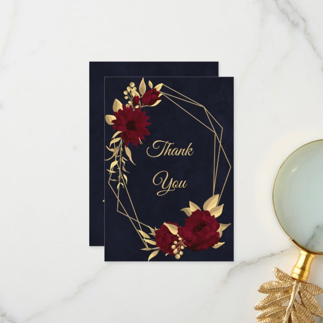 Carte De Remerciements Chic bordeaux et or noir (Devant/Arrière en situation)