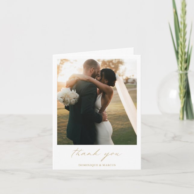 Carte De Remerciements Chic Calligraphie Elegant Gold Simple Photo Mariag (Devant)