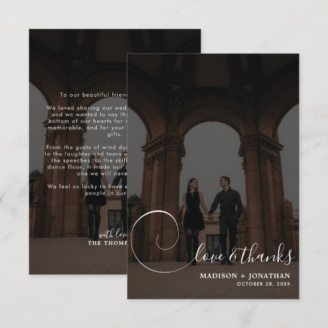 Carte De Remerciements Chic Calligraphie gris foncé 2 Mariage photo (Devant / Derrière)