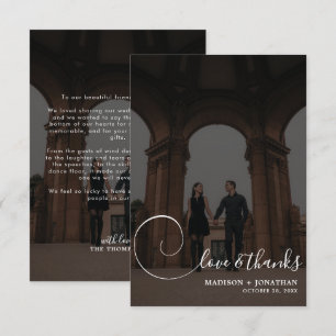 Carte De Remerciements Chic Calligraphie gris foncé 2 Mariage photo