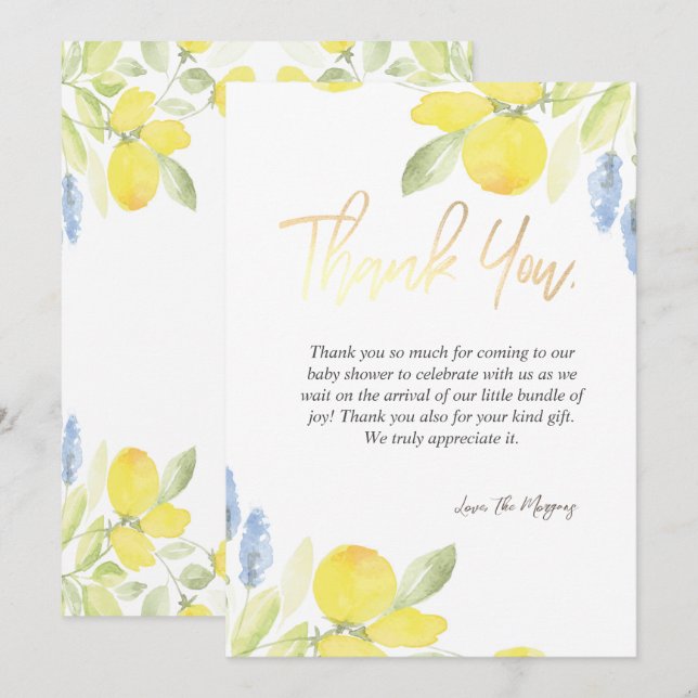 Carte De Remerciements Chic citrons aquarelle (Devant / Derrière)
