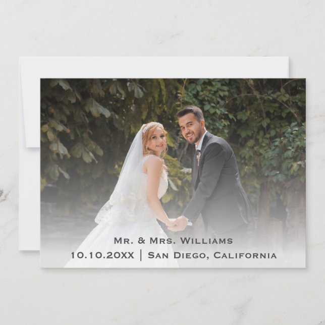 Carte De Remerciements Chic Classique Mariage tendance Photo Mariée Et Sa (Devant)