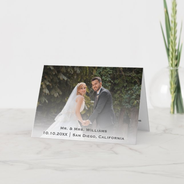 Carte De Remerciements Chic Classique Mariage tendance Photo Mariée Et Sa (Devant)