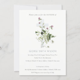 Carte De Remerciements Chic Croix violet Fleur sauvage Floral Baptism Inv
