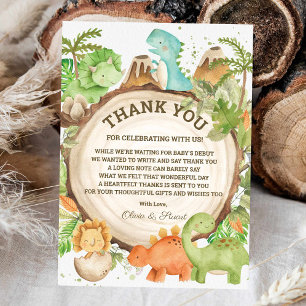 Carte De Remerciements Chic Dinosaur Boy Baby shower Verdure Chevron
