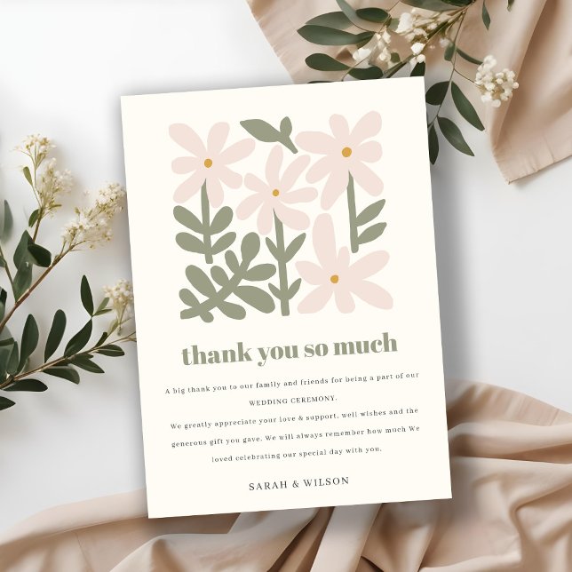 Carte De Remerciements Chic Dusky Blush Rétro Mariage Floral Minimal (Créateur téléchargé)
