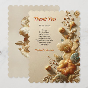 Carte De Remerciements Chic, Elegant Crèmes & cuir texture fleur look