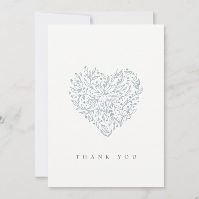 Carte De Remerciements Chic Élégant Élégant Minimal Bleu Floral Cœur  (Devant)