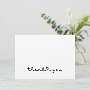 Carte De Remerciements Chic Elegant Noir Blanc Script Coeur