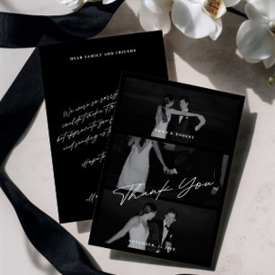 Carte De Remerciements Chic Elegant Script Black 3 Mariage photo
