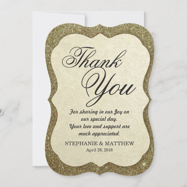 Carte De Remerciements Chic Elegant Sparkly Faux Gold Parties scintillant (Devant)