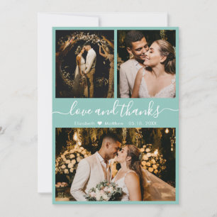 Carte De Remerciements Chic Elegant Turquoise 3 Photo Collage Mariage