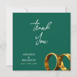 Carte De Remerciements Chic Emerald Green Gold Rings Wedding