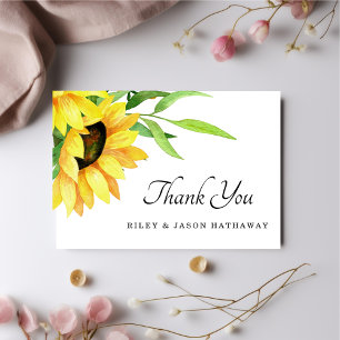 Carte De Remerciements Chic Fleurs de soleil brillant Mariage rustique
